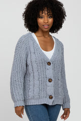 Blue Cable Knit Button Front Cardigan