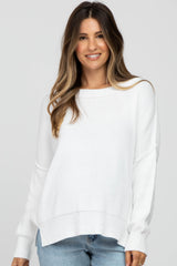 White Exposed Seam Side Slit Maternity Sweater