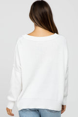 White Exposed Seam Side Slit Maternity Sweater