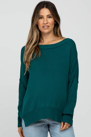 Dark Teal Exposed Seam Side Slit Maternity Sweater