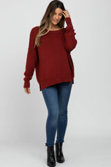 Burgundy Exposed Seam Side Slit Maternity Sweater