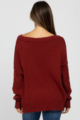 Burgundy Exposed Seam Side Slit Maternity Sweater