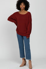 Burgundy Exposed Seam Side Slit Sweater