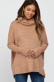 Salmon Waffle Knit Cowl Neck Maternity Top