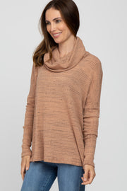 Salmon Waffle Knit Cowl Neck Top