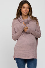 Mauve Waffle Knit Cowl Neck Maternity Top