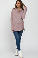 Mauve Waffle Knit Cowl Neck Maternity Top