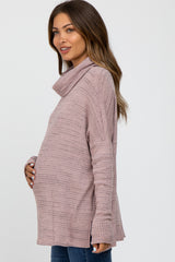 Mauve Waffle Knit Cowl Neck Maternity Top