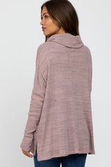 Mauve Waffle Knit Cowl Neck Maternity Top