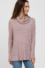 Mauve Waffle Knit Cowl Neck Maternity Top