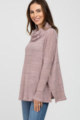 Mauve Waffle Knit Cowl Neck Top