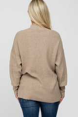 Taupe Mock Neck Side Slit Maternity Sweater