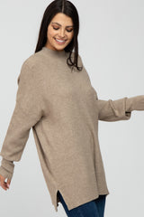 Taupe Mock Neck Side Slit Sweater