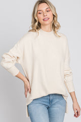 Cream Mock Neck Side Slit Sweater