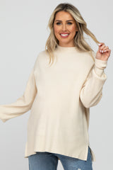 Cream Mock Neck Side Slit Maternity Sweater