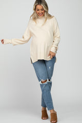 Cream Mock Neck Side Slit Maternity Sweater