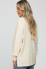 Cream Mock Neck Side Slit Maternity Sweater