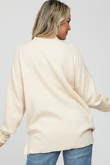 Cream Mock Neck Side Slit Maternity Sweater