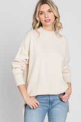 Cream Mock Neck Side Slit Sweater