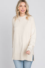 Cream Mock Neck Side Slit Sweater