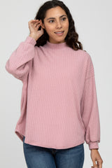 Pink Ribbed Mock Neck Maternity Top