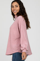 Pink Ribbed Mock Neck Top