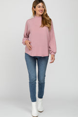 Pink Ribbed Mock Neck Maternity Top