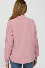 Pink Ribbed Mock Neck Maternity Top