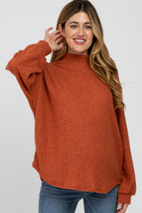 Salmon Ribbed Mock Neck Maternity Top