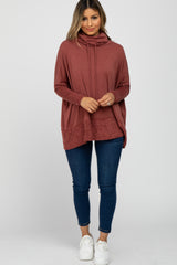 Burgundy Cowl Neck Contrast Dolman Sleeve Top