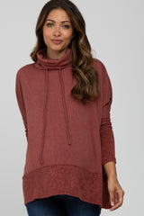 Burgundy Cowl Neck Contrast Maternity Dolman Sleeve Top