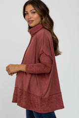 Burgundy Cowl Neck Contrast Maternity Dolman Sleeve Top