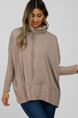 Mocha Cowl Neck Contrast Maternity Dolman Sleeve Top