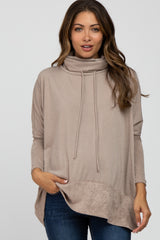 Mocha Cowl Neck Contrast Maternity Dolman Sleeve Top