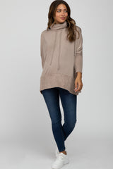 Mocha Cowl Neck Contrast Maternity Dolman Sleeve Top