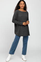 Charcoal Brushed Ribbed Dolman Sleeve Top