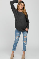 Charcoal Brushed Ribbed Dolman Sleeve Maternity Top