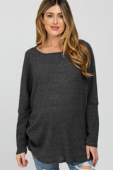 Charcoal Brushed Ribbed Dolman Sleeve Maternity Top