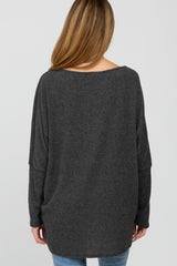 Charcoal Brushed Ribbed Dolman Sleeve Maternity Top