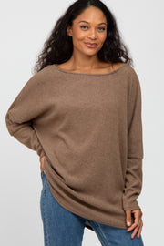 Mocha Brushed Ribbed Dolman Sleeve Top