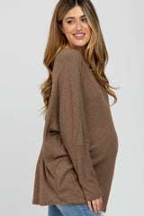 Mocha Brushed Ribbed Dolman Sleeve Maternity Top