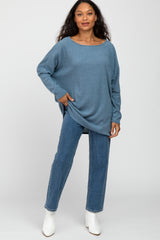 Teal Brushed Ribbed Dolman Sleeve Top