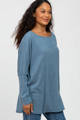 Teal Brushed Ribbed Dolman Sleeve Top