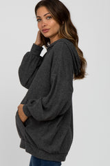 Charcoal Brushed Ribbed Maternity Hooded Top