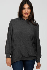 Charcoal Brushed Ribbed Hooded Top