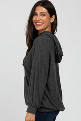 Charcoal Brushed Ribbed Hooded Top