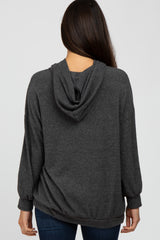 Charcoal Brushed Ribbed Hooded Top