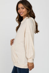 Cream Brushed Ribbed Maternity Hooded Top