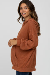 Rust Brushed Ribbed Maternity Hooded Top