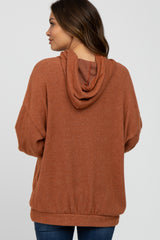 Rust Brushed Ribbed Maternity Hooded Top